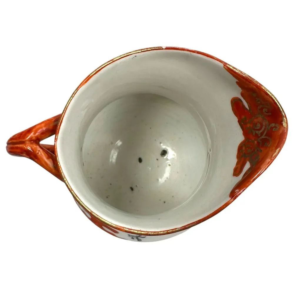Antique Japanese Kutani Porcelain Creamer Sugar Dish White Meiji Floral‎ Vintage